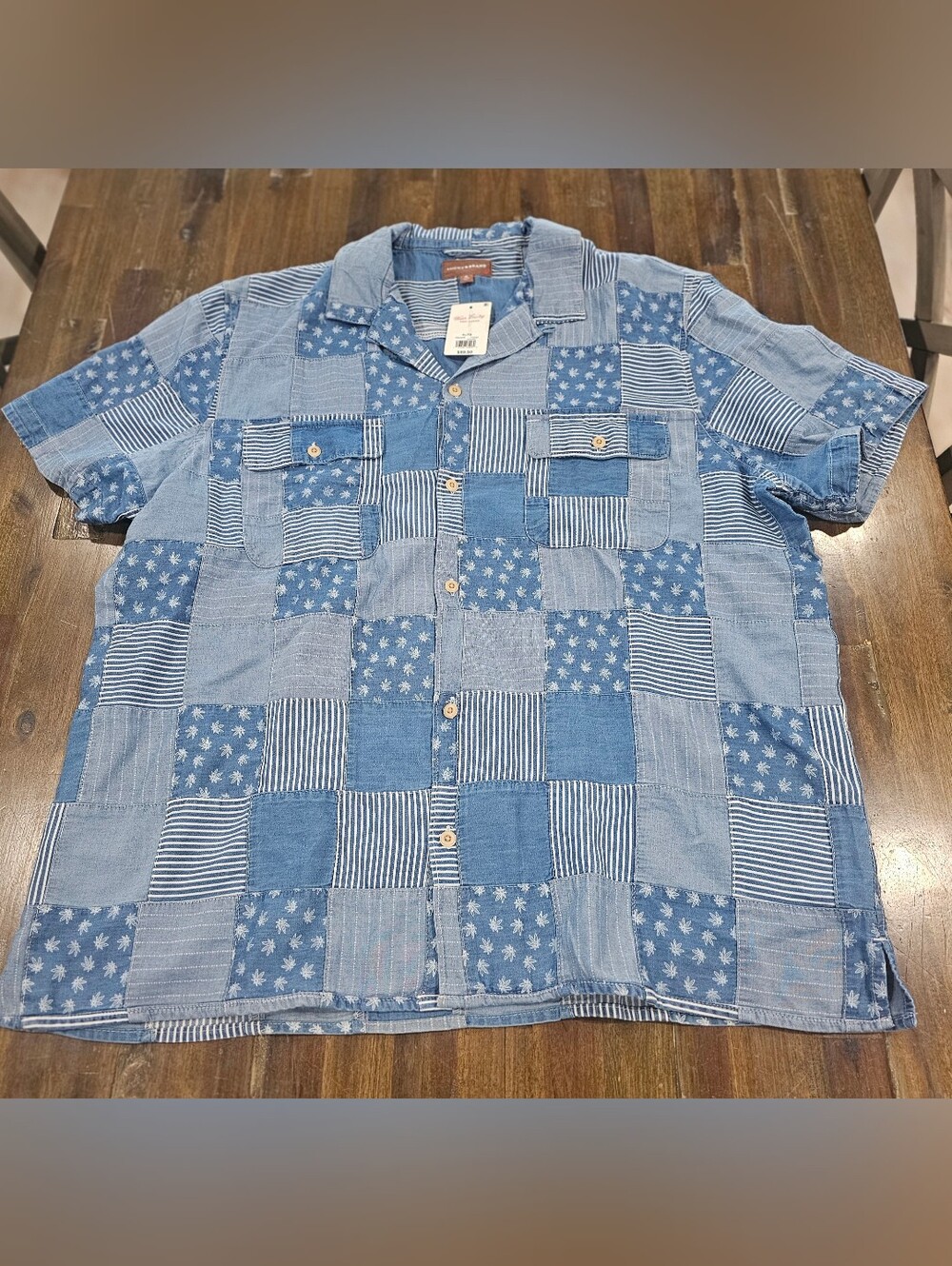 Lucky Brand Blue Patchwork Short-Sleeve Button-Down Shirt